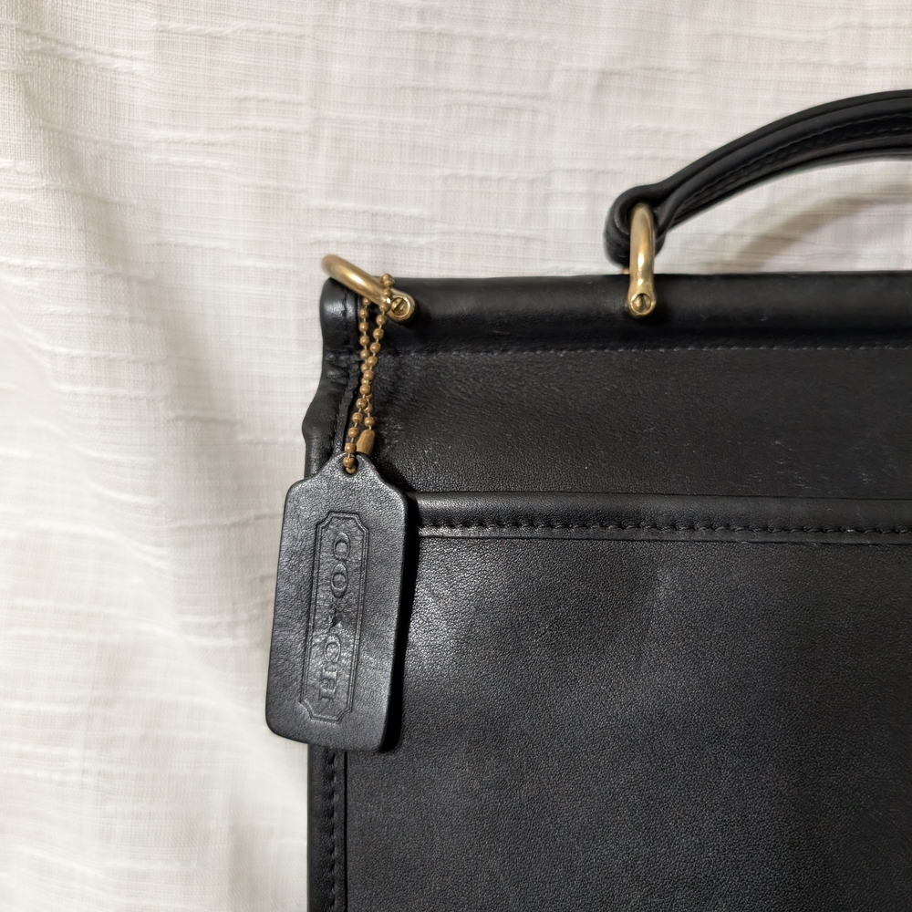 Vintage 90's Coach Black Willis Turn Lock Single Flap Leather Satchel Bag 9927 - Picture 3 of 15